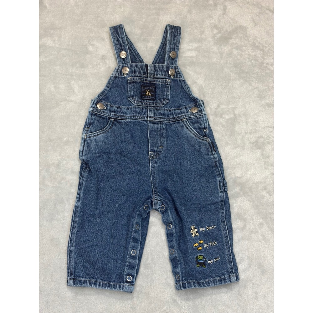 Carters Baby Boys Denim Overalls Blue Embroidered Bear Fish Frog 6-9 Months